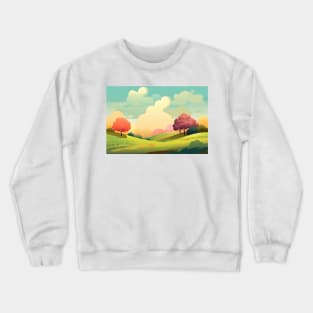 Abstract landscape with hills and trees and cloudy sky. Crewneck Sweatshirt